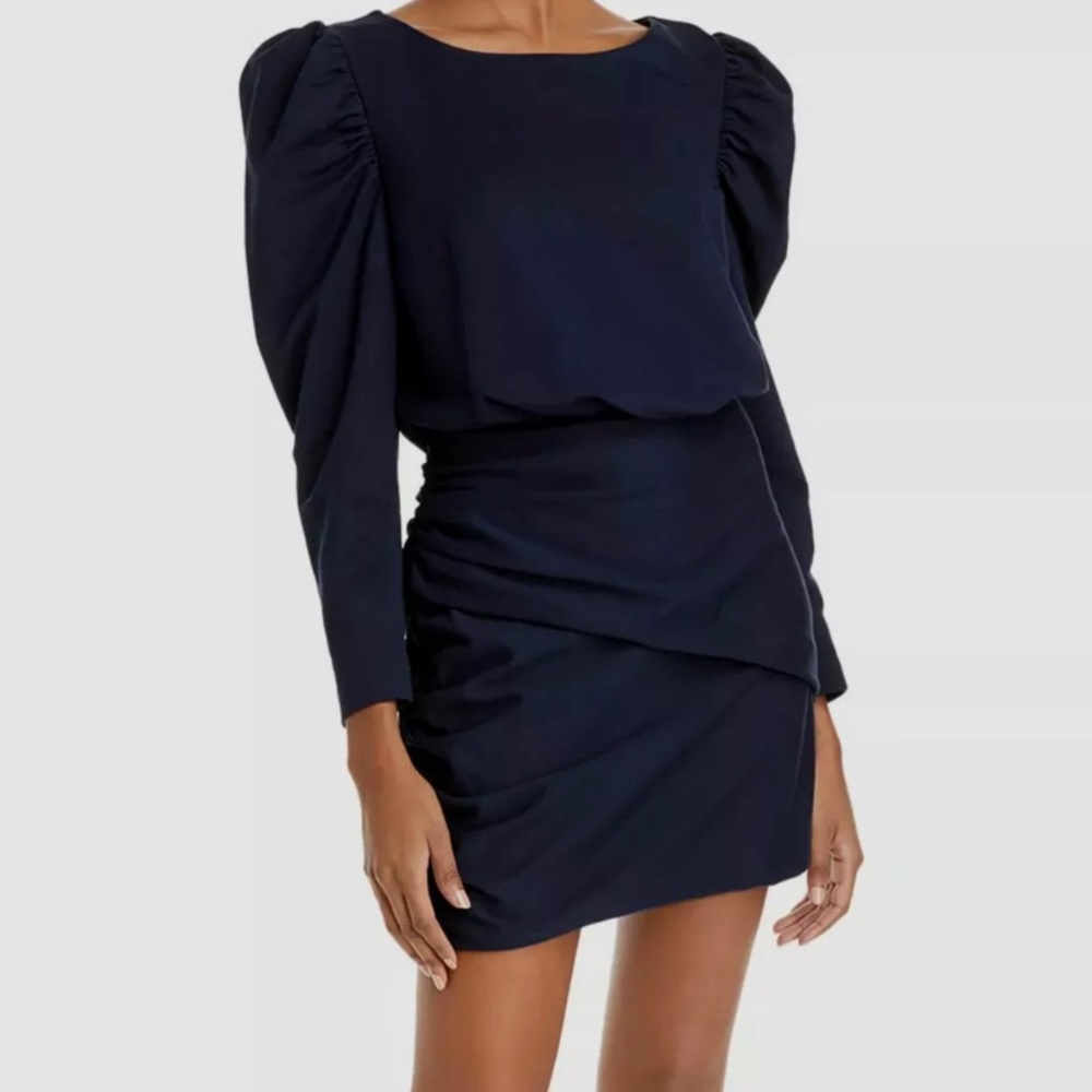 Rebecca Taylor Women's Blue French Terry Ruched A-Line Dress Size X-Small NWT.